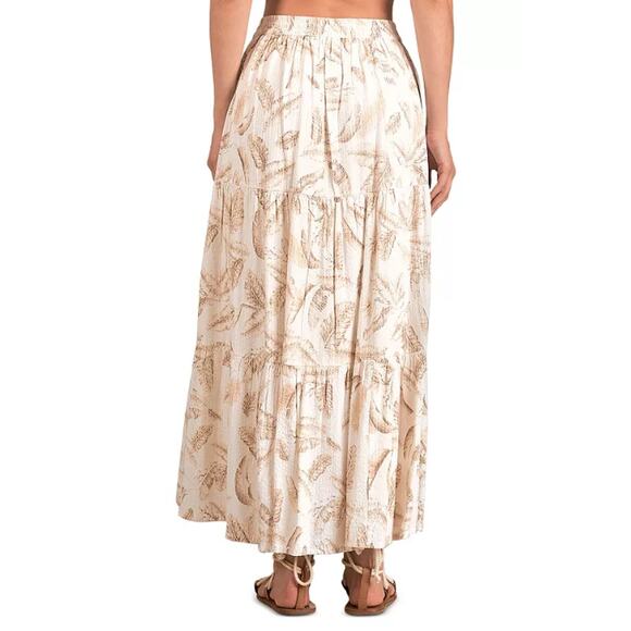 ELAN INTERNATIONAL WOMENS SMALL TIERED PRINTED MAXI SKIRT CREAM BEIGE NEW - Picture 2 of 13